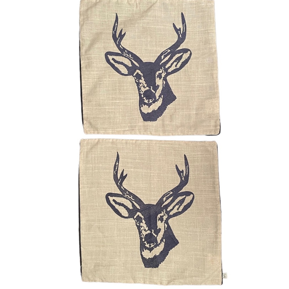 2 NWOT Embroidered Stag Reindeer Cushion Pillowcases UK's Catherine Lansfield